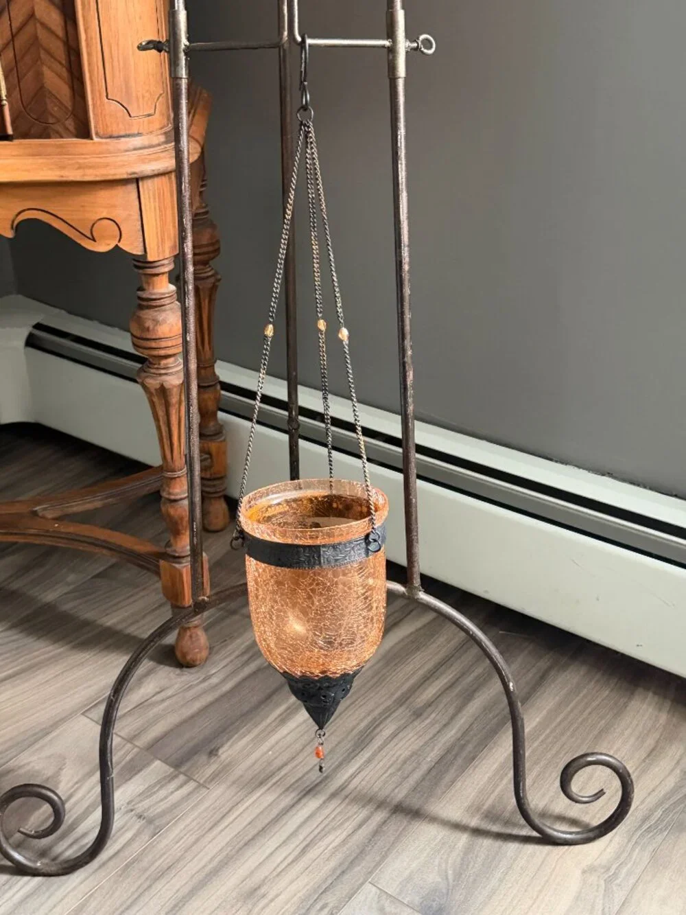 Turkish Moroccan Style Orange Crackle Glass Candle Holder Lantern